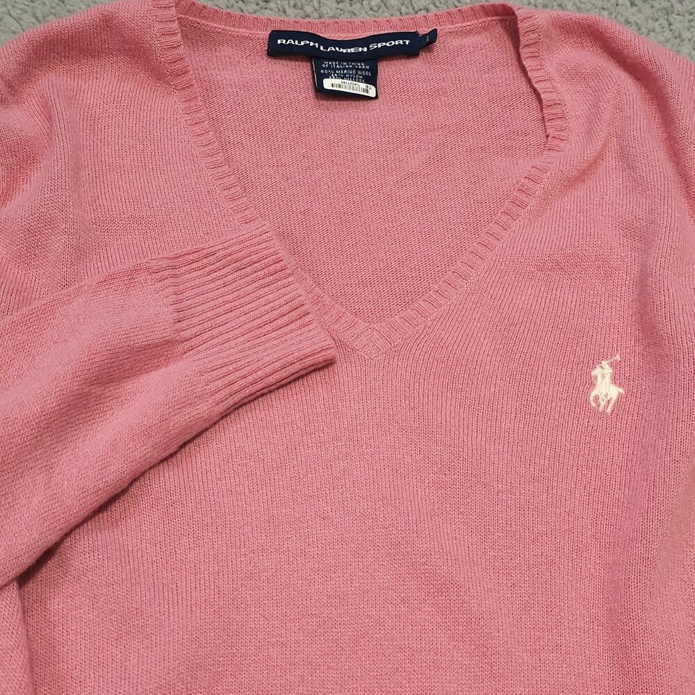 Ralph Lauren Sport Pink V-Neck Merino Wool Blend Sweater Women’s Large